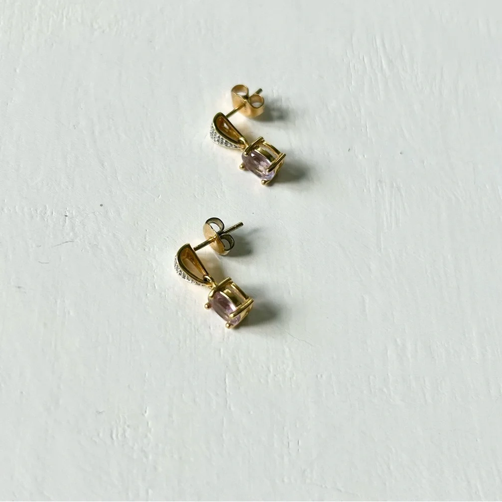 Vintage 1990s Avon Gold Tone Sterling Silver Amethyst Drop Post Earrings